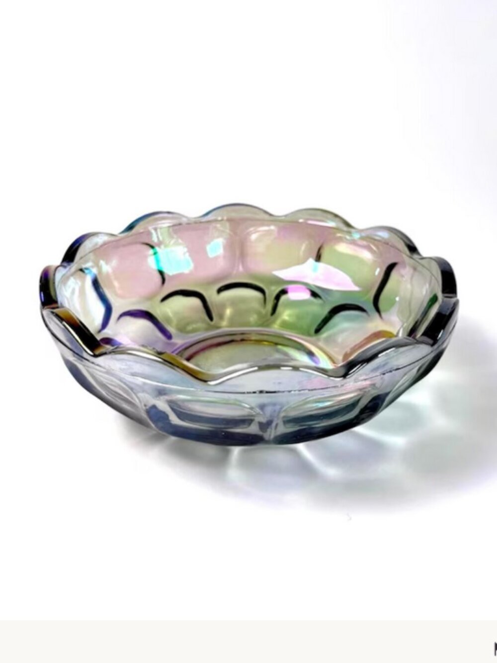 Vintage Federal Glass Pioneer Iridescent Gray Smoke Carnival Glass Fluted Bowl